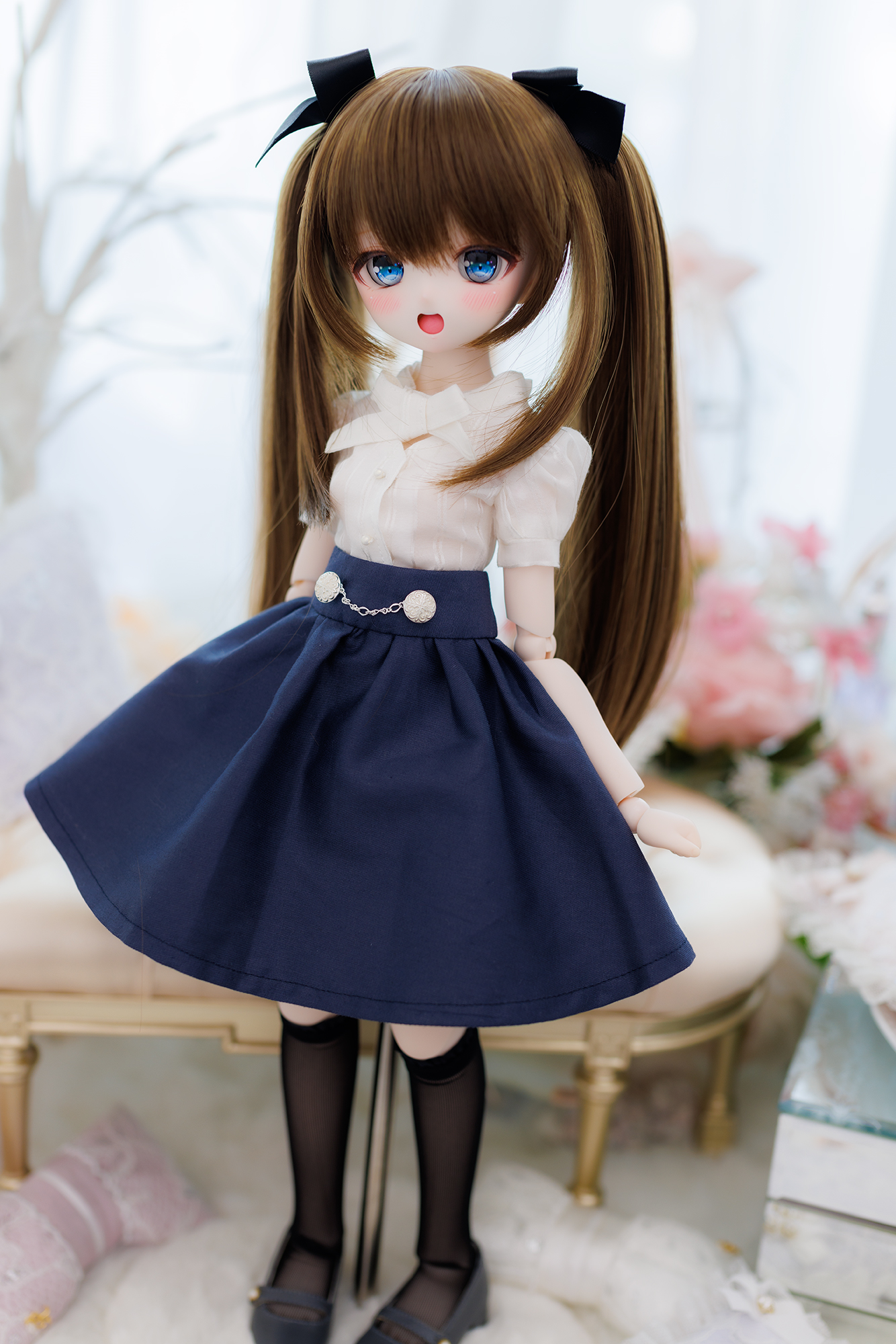 ロンシュカ様製 フリルブラウススカートセット MDD ピンク×ブラック-